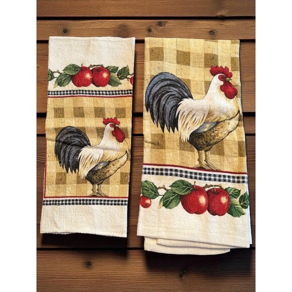 Vintage Printed Cotton Terry Cloth Rooster Dish Towel and Wash Cloth NWOT - Picture 3 of 5